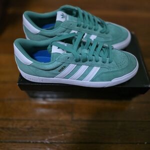 Adidas Green Suede Nora Sneakers with White Stripes
